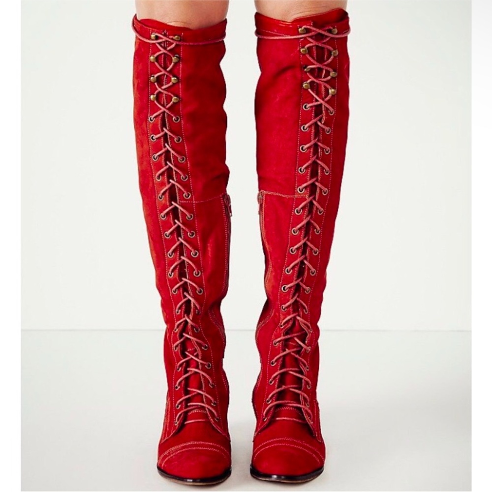 Jeffrey Campbell Red Lace-Up Boots